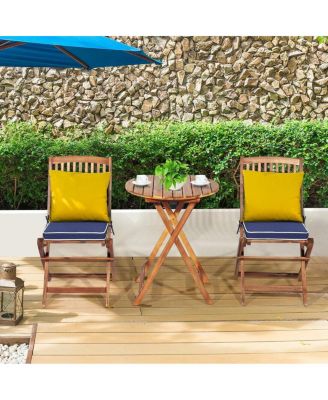 3 Pieces Patio Folding Bistro Set with Padded Cushion and Round Coffee Table