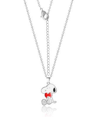 Snoopy Silver Plated Holding Heart Pendant, 16+2" Chain