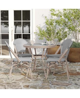 Bamboo Finished Metal Frame Celia Bistro Style Table with Glass Top, Pe Rattan, 4 Stack Chairs