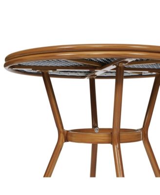Sacha Bistro Style Table With Glass Top, Pe Rattan, 2 Stack Chairs, And Bamboo Finished Metal Frame For Indoor/Outdoor Use