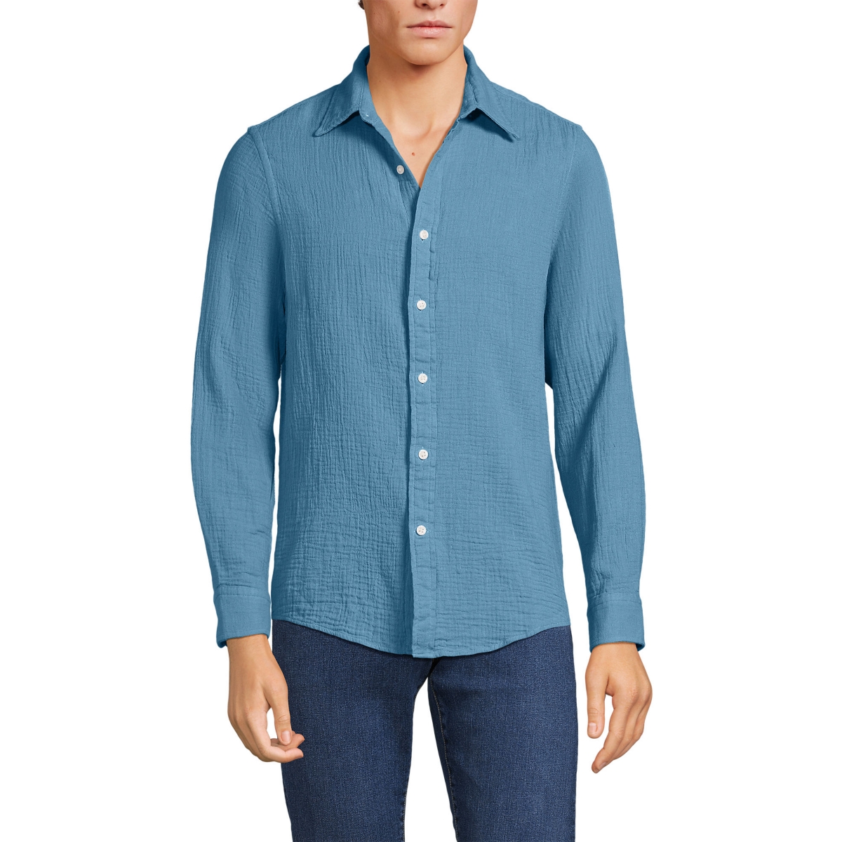 Men's Long Sleeve Gauze Shirt - Muted blue