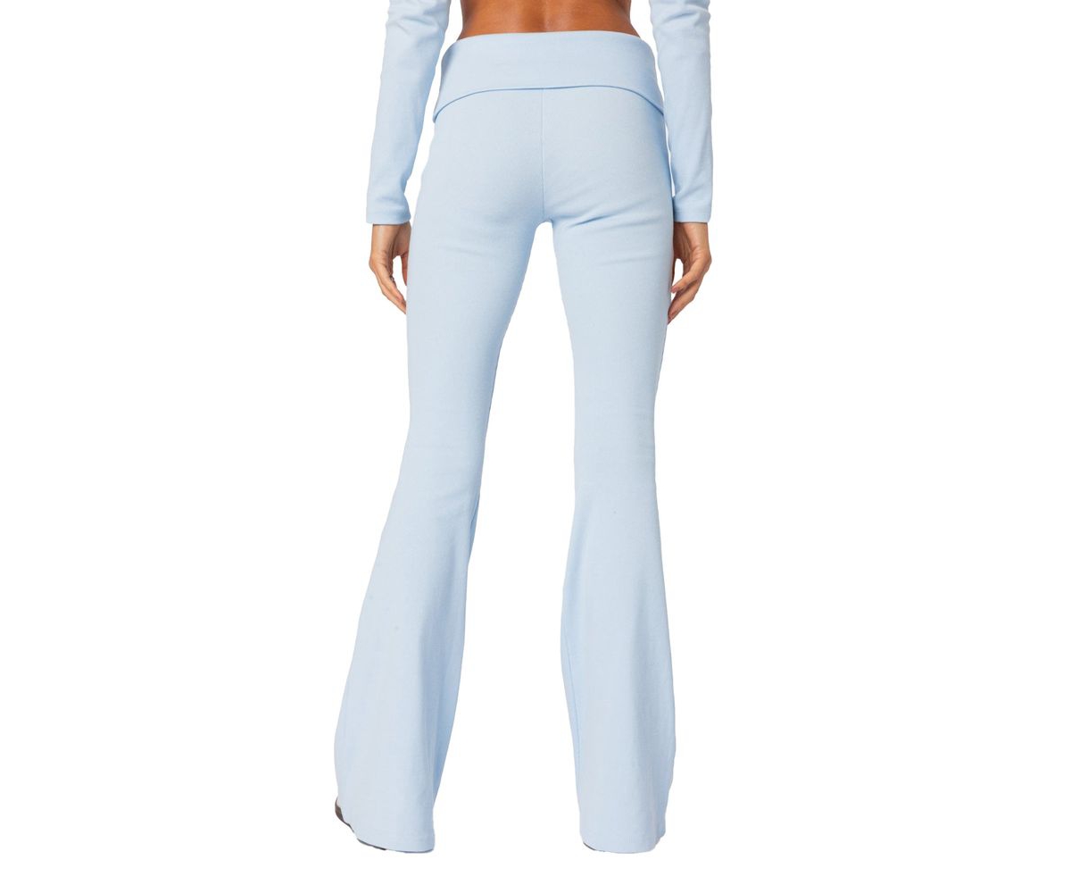 Edikted Women's Coffee Break Ribbed Flare Leggings - Light-blue