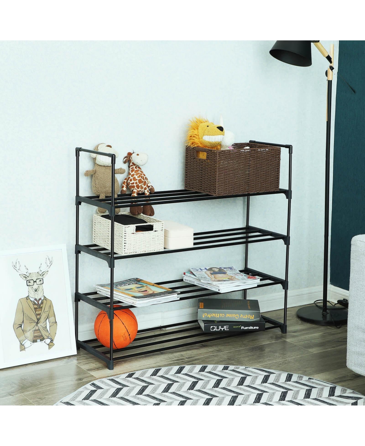 Slickblue 4-Tier Shoe Rack Shoe Tower Shelf Storage Organizer Cabinet Grey