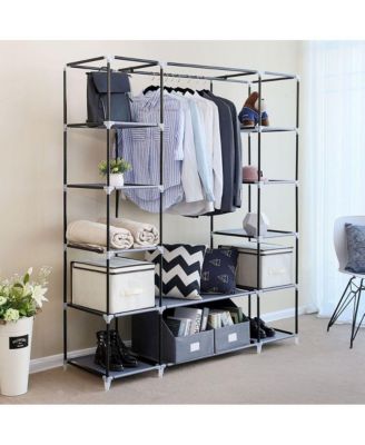 Wardrobe, Closet, Portable Clothes Storage Organizer with Hanging Rail, Shelves, Fabric Cover