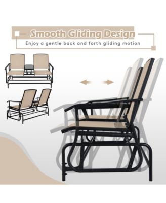 2-Person Double Rocking Loveseat with Mesh Fabric and Center Tempered Glass Table