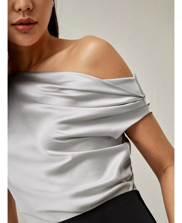 Women's Boat Neck Regular Fit Silk Top - thumbnail 9
