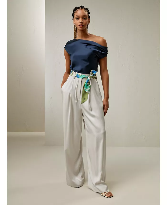 Women's Boat Neck Regular Fit Silk Top - thumbnail 3