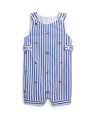 Polo Ralph Lauren - Baby Flag-Embroidered Striped Cotton Overall