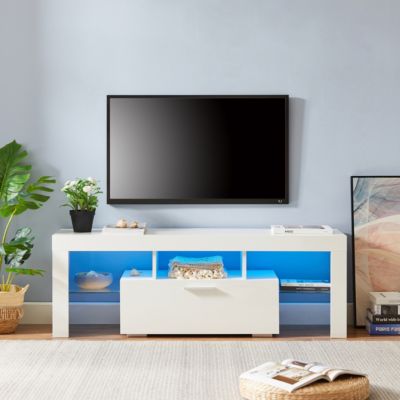  Modern TV Stand With LED Lights, High Glossy Front TV Cabinet