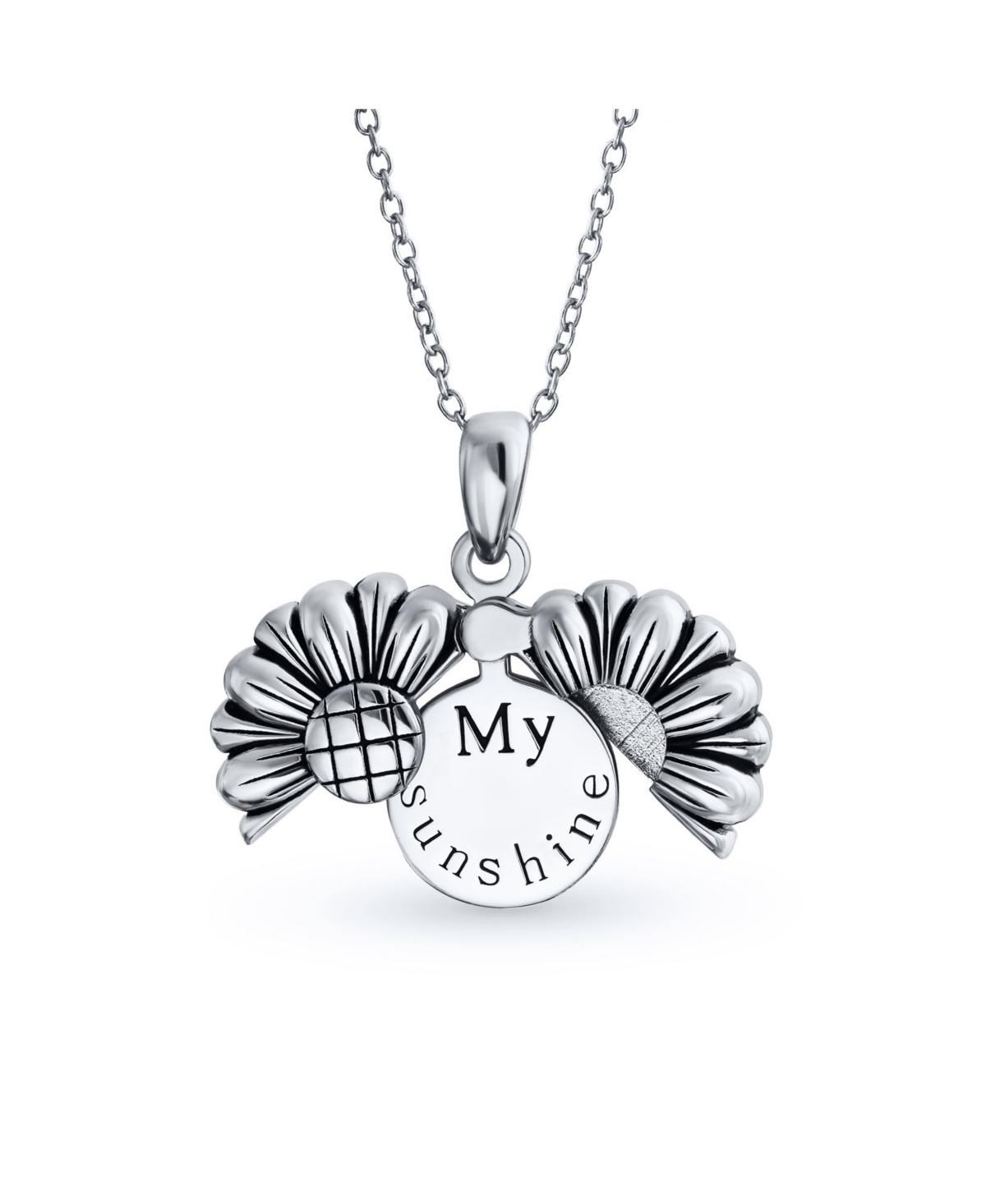 Personalize Floral Flower Inspirational Saying My Sunshine Words Sunflower Open Locket Pendant Necklace Girlfriend Rhodium Plated Sterli