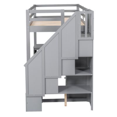 Streamdale Twin Loft Bed with Desk, Storage, and Staircase in White