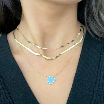 Extra Large Turquoise Single Clover Necklace 14K Gold