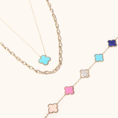 Extra Large Turquoise Single Clover Necklace 14K Gold