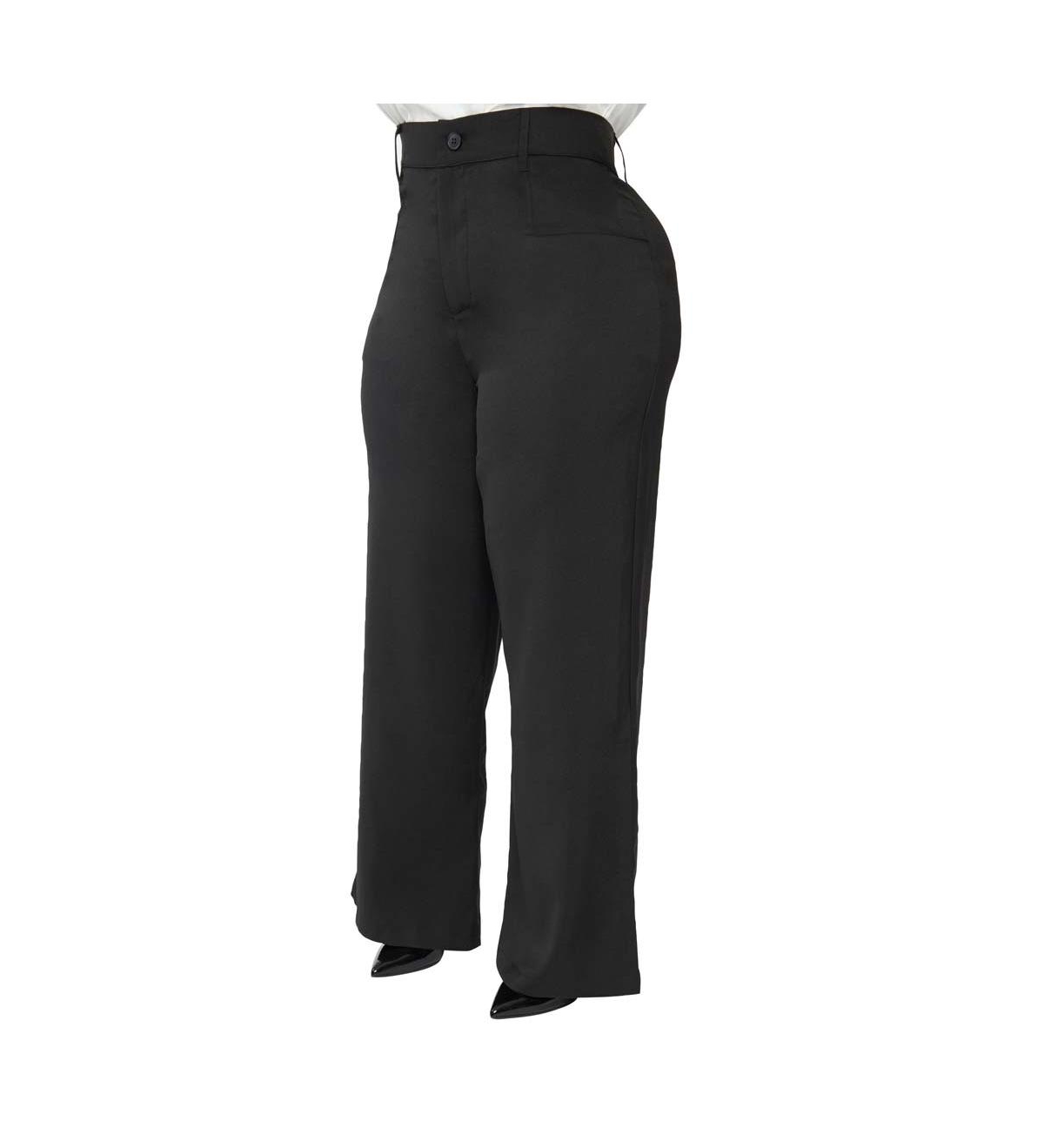 Plus Size Belted High Waisted Wide Leg Ginger Pants - Black
