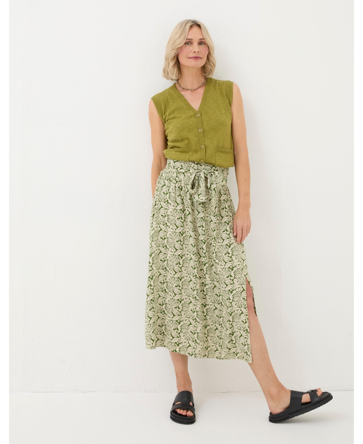 Women's Sascha Damask Floral Midi Skirt - Dark green
