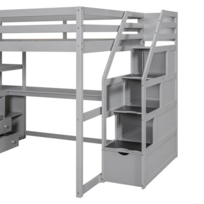  Loft Bed with Desk, Shelves, and Staircase Storage