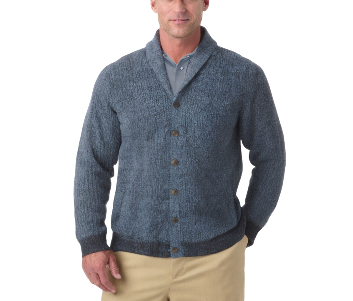 Big & Tall Shaker Knit Shawl-Collar Cardigan Sweater - Rich burgundy marl