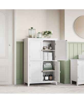 Bathroom Floor Cabinet with Adjustable Shelves for Towels and Toiletries