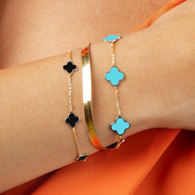Mini Onyx Clover Bracelet 14K Yellow Gold