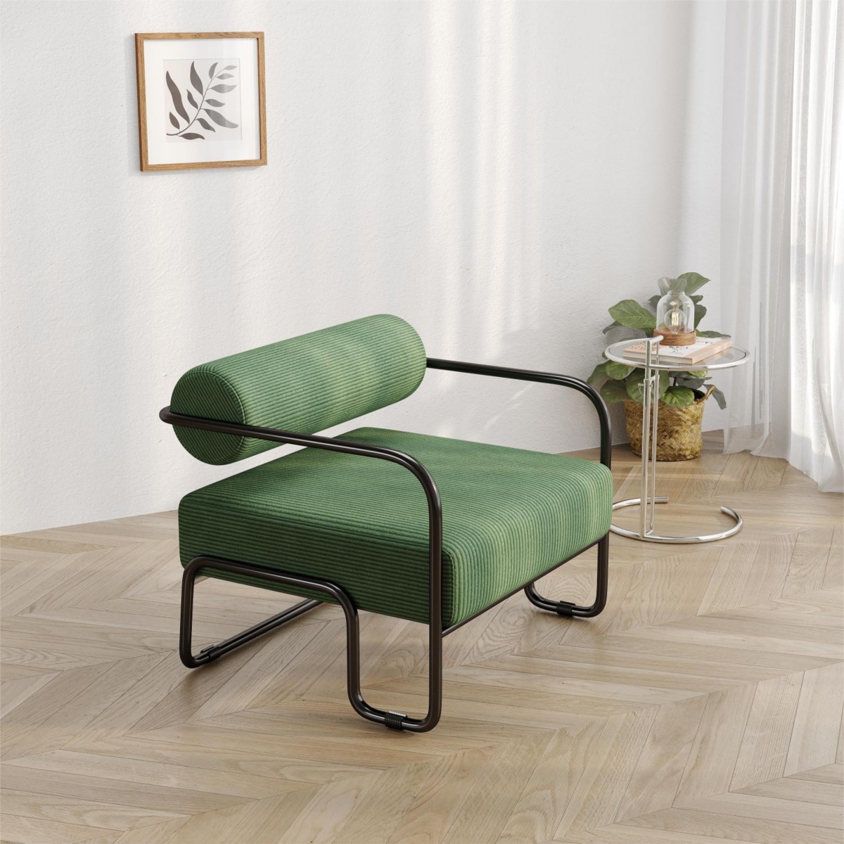 Simplie Fun Living Room Iron Sofa Chair, Lazy Individual Chair, Balcony Leisure Chair (Color: Green)