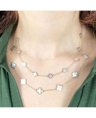 Small Mother of Pearl Clover Necklace 14K Gold