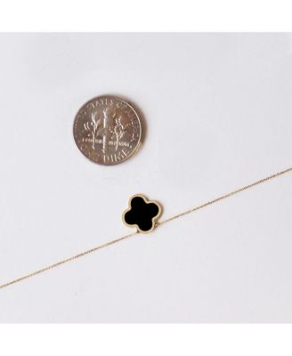Small Onyx Single Clover Necklace 14K Yellow Gold
