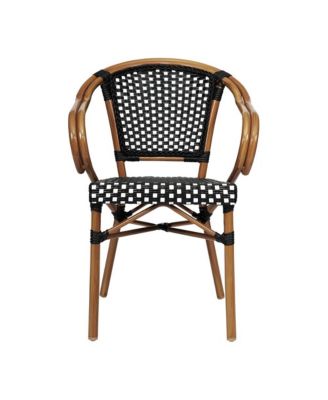 Sacha Set Of Four Stacking Thonet Bistro Style Chair With Arms, Pe Rattan Seat, And Bamboo Metal Frame For Indoor/Outdoor Use