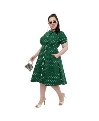 Unique Vintage Plus Size Asymmetrical Button Woven Swing Dress - Macy's