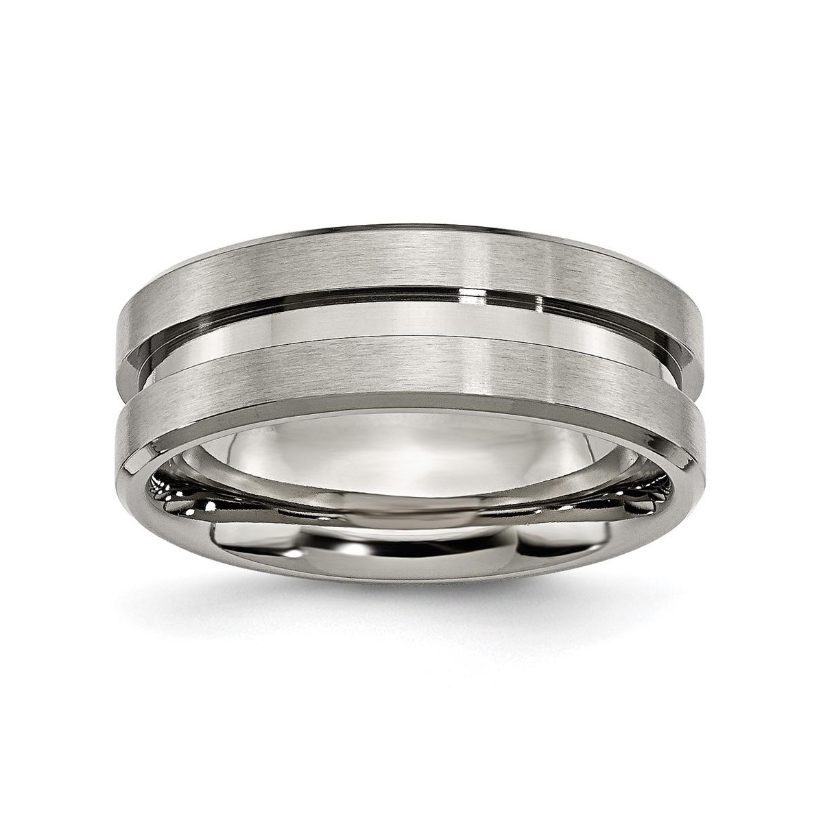 Titanium Brushed Grooved Flat Wedding Band Ring - Grey