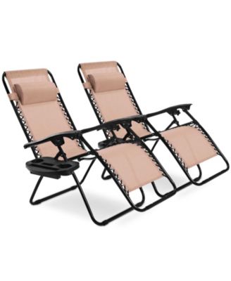 2 Pieces Folding Lounge Chair with Zero Gravity