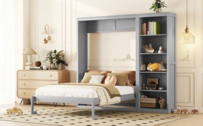Queen Size Murphy Bed Wall Bed with Shelves