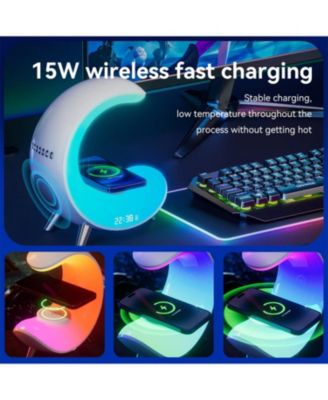 Smart Atmosphere Desk Lamp with Alarm Clock, Bluetooth Speaker, Wireless Charging Station