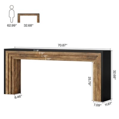 70.9-Inch Long Console Table, Farmhouse Narrow Wooden Sofa Table Behind the Couch for Living Room, Entryway, Hallway, Foyer, Black & Brown