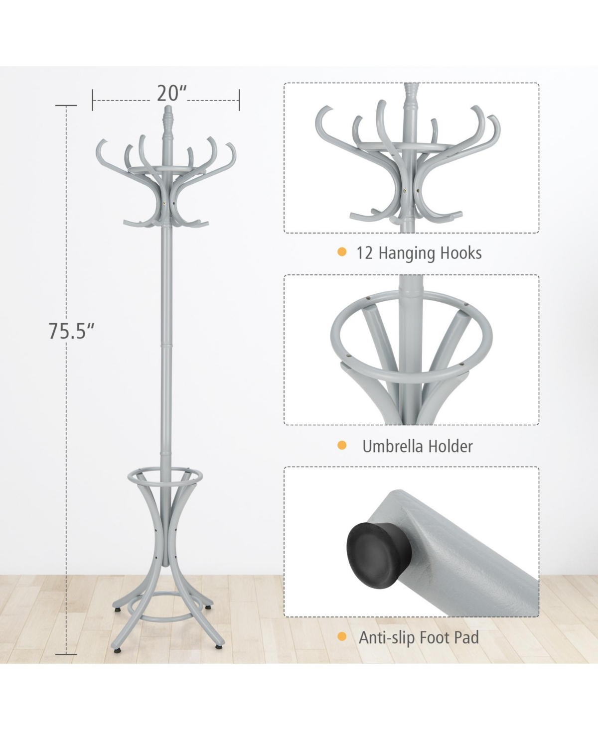 Wood Standing Hat Coat Rack with Umbrella Stand