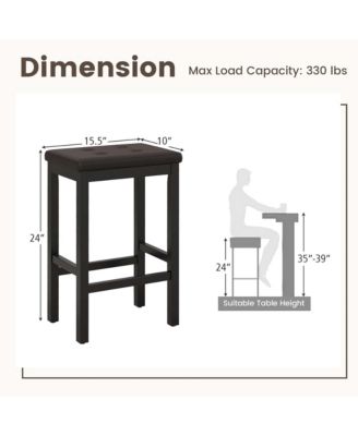 Set of 2 Rubber Wood Bar Stools 24" Counter Height Stool with Padded Seat