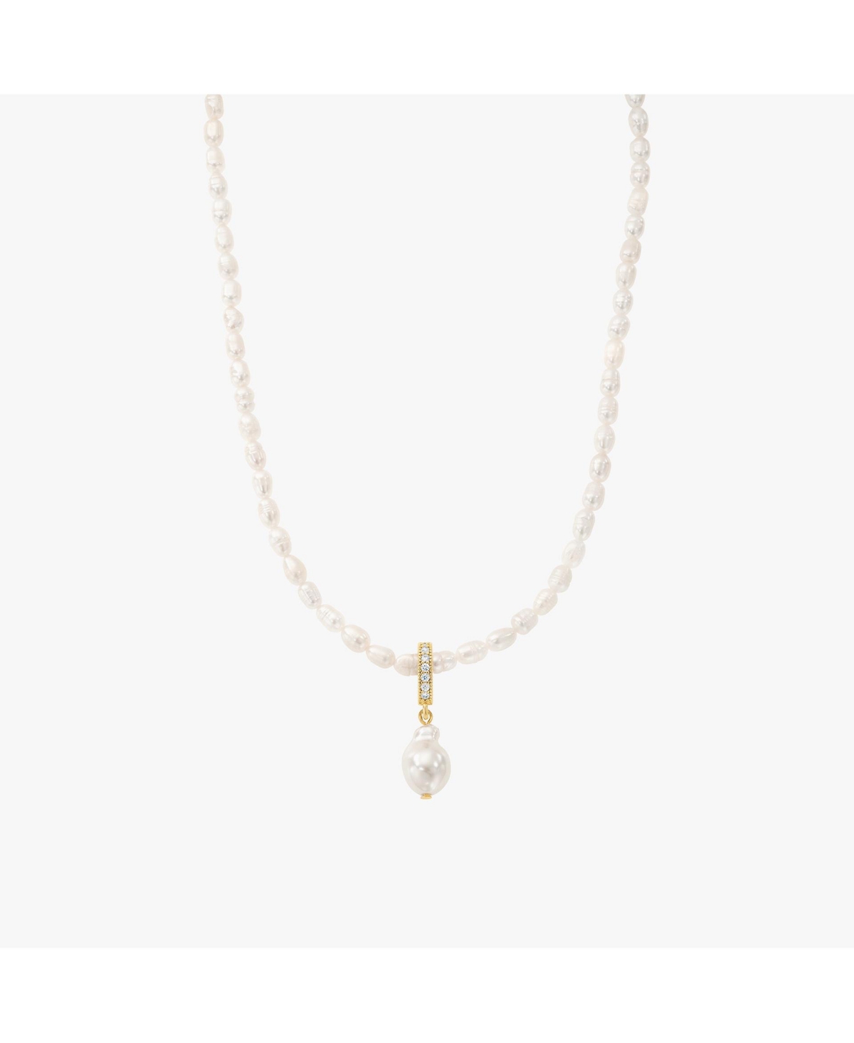 Nacre Cultured Pearl Necklace with Teardrop Shaped Charm Pendant - White