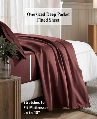 650-TC Egyptian Cotton 4 Piece Solid Deep Pocket Sheet Set, Super Queen
