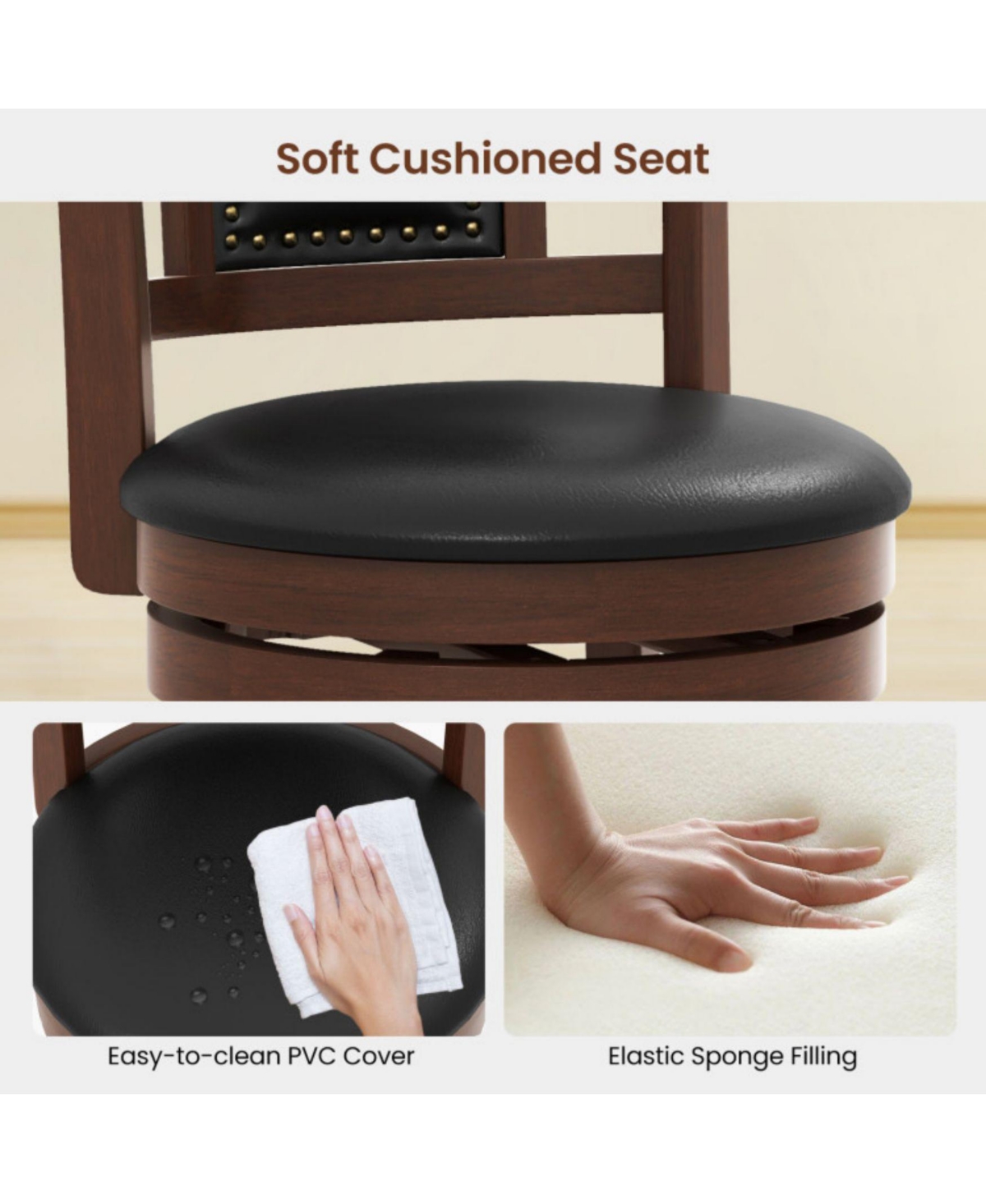 Sugift Upholstered Bar Stools Set of 2 with Curved Backrest and Footrest