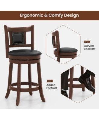 25.5 Inch Upholstered Bar Stools Set of 2 with Curved Backrest and Footrest