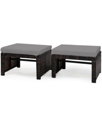 2 Pieces Patio Rattan Ottomans with Soft Cushion for Patio and Garden