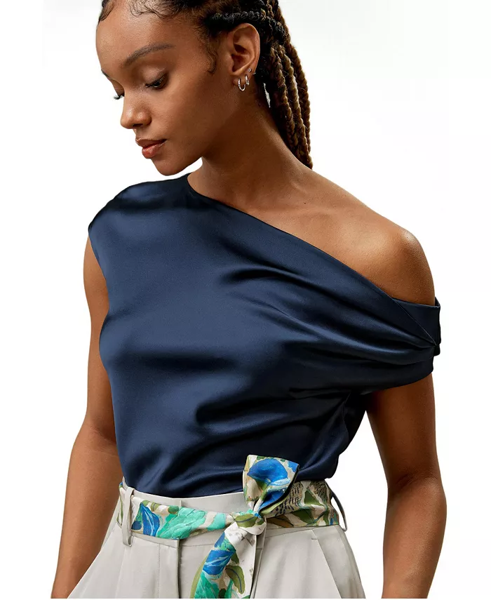 Women's Boat Neck Regular Fit Silk Top - thumbnail 5