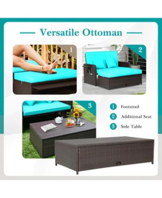 Patio Rattan Daybed with 4-Level Adjustable Backrest and Retractable Side Tray