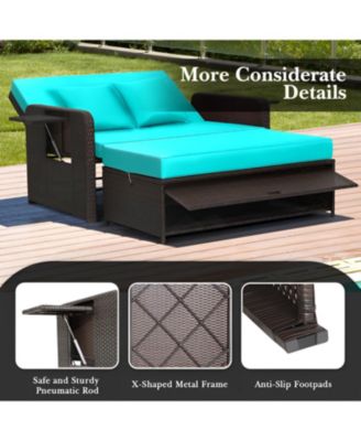 Patio Rattan Daybed with 4-Level Adjustable Backrest and Retractable Side Tray