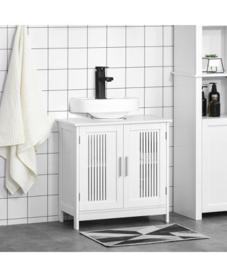 Bathroom Pedestal Under Sink Cabinet with Storage Shelf, 2 Doors, White
