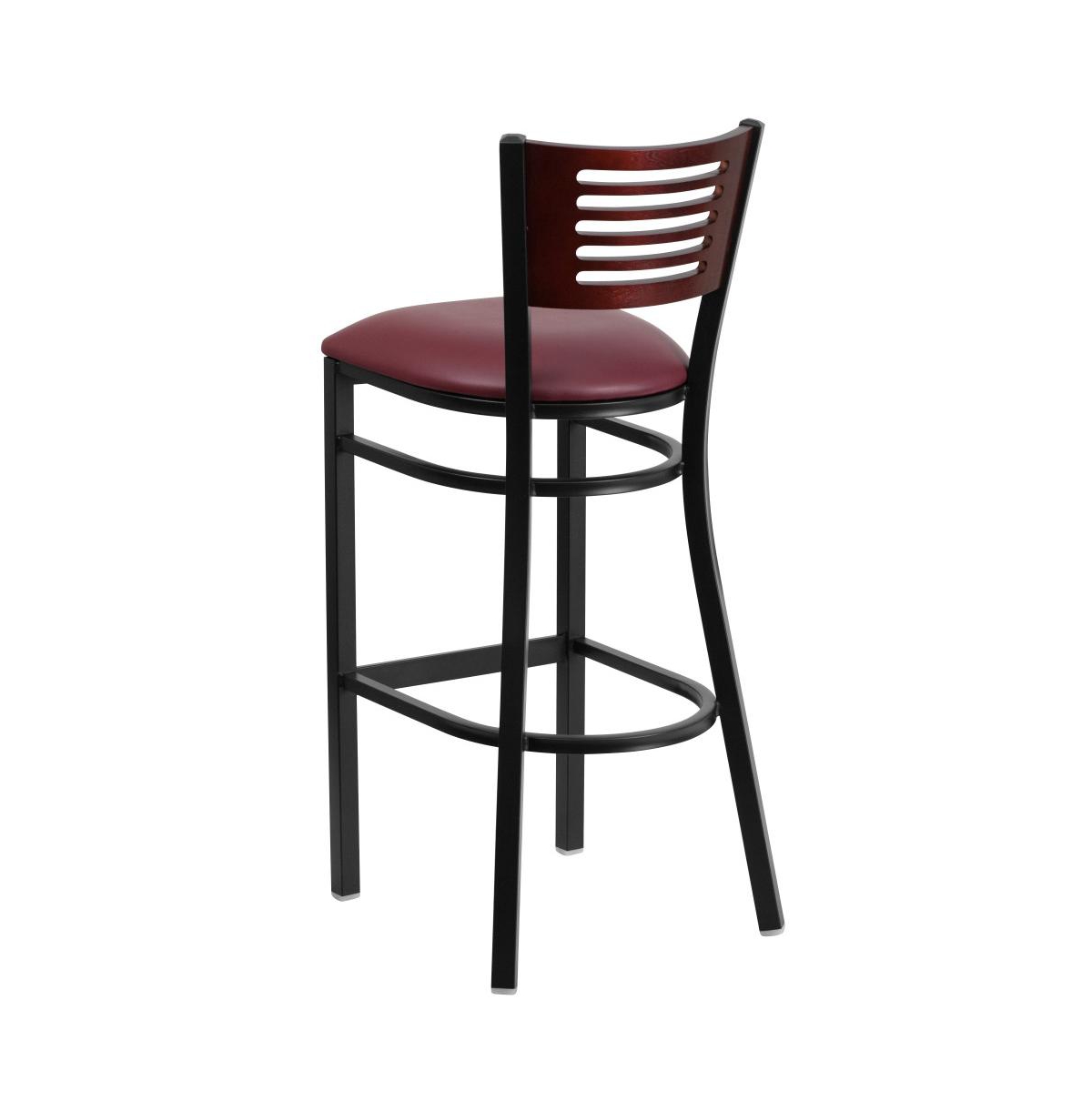 Emma+Oliver Decorative Slat Back Metal Restaurant Dining Barstool -burgundy seat