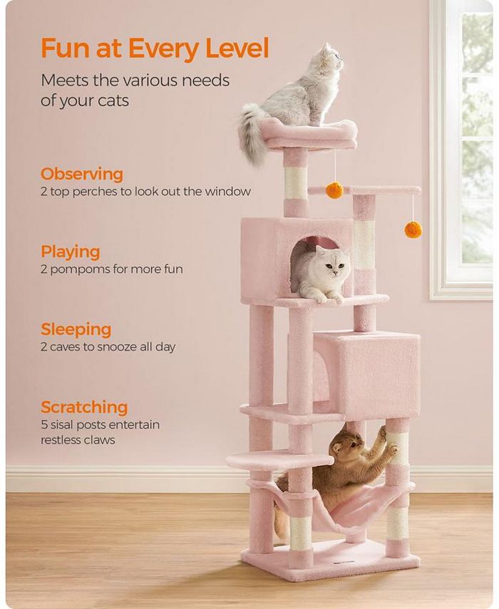 Slickblue Cat Tree, XL Cat Tower, 81.1Inch Tall Cat Condo with Hammock, Basket, Scratching