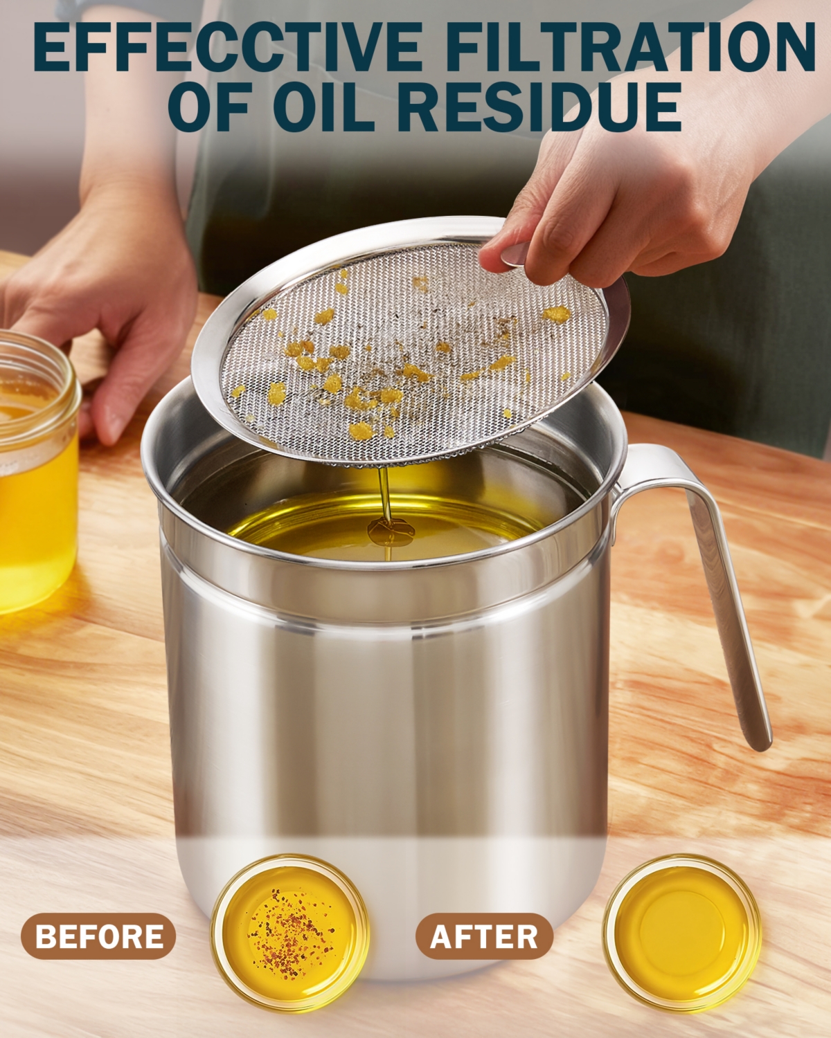 Cook N Home Quart Stainless Steel Oil Storage Can Strainer 14 cup