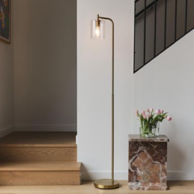 Elizabeth Modern LED Gold Floor Lamp with Glass Shade (66"), Edison Bulb Included