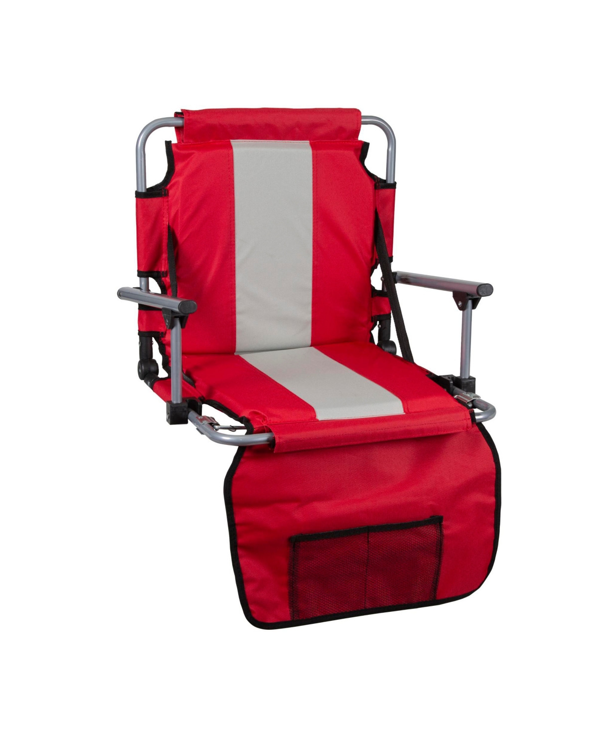 Tubular Frame Folding Stadium Seat with Arms - Red/Tan - Red