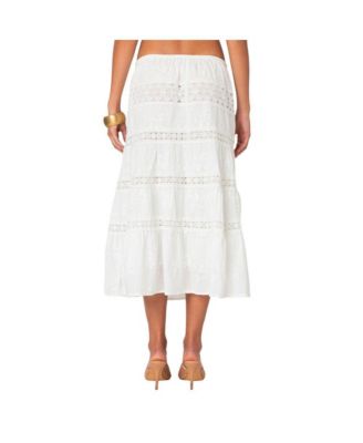 Women's Tiered Cotton Lace Midi Skirt